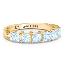 Classic 2-7 Princess Cut Ring with Accents in 9K Solid Yellow Gold with Aquamarine