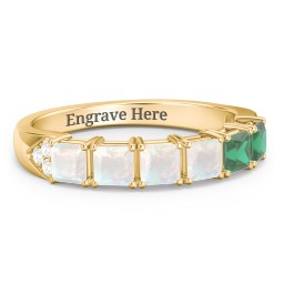 Classic 2-7 Princess Cut Ring with Accents in 9K Solid Yellow Gold with Opal and Emerald