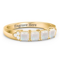 Classic 2-7 Princess Cut Ring with Accents in 9K Solid Yellow Gold with Opal
