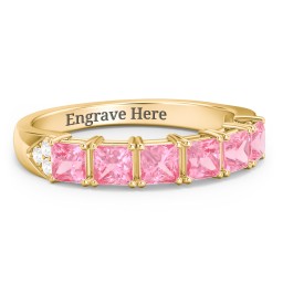 Classic 2-7 Princess Cut Ring with Accents in 9K Solid Yellow Gold with Pink Tourmaline