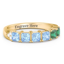 Classic 2-7 Princess Cut Ring with Accents in 9K Solid Yellow Gold with Blue Topaz and Emerald