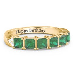 Classic 2-7 Princess Cut Ring with Accents in 9K Solid Yellow Gold with Emerald