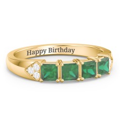 Classic 2-7 Princess Cut Ring with Accents in 9K Solid Yellow Gold with Emerald