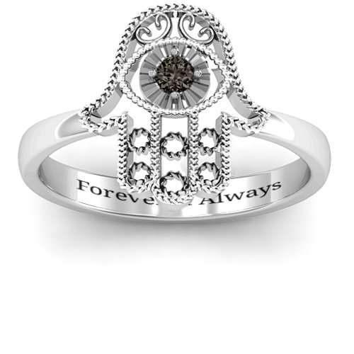 Protection Hamsa Ring – Sterling Silver with Smokey Quartz