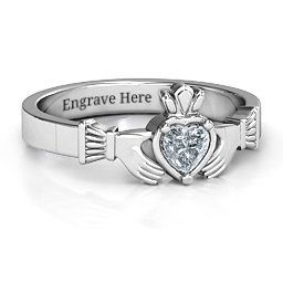 Heart Stone Claddagh Ring in 925 Sterling Silver with Cubic Zirconia