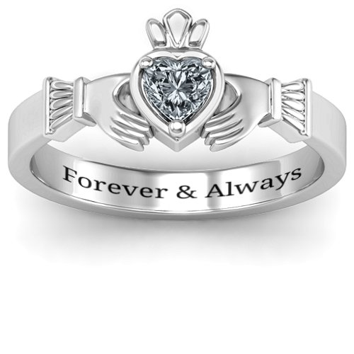 Heart Stone Claddagh Ring – Sterling Silver with Cubic Zirconia