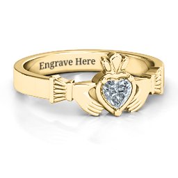 Heart Stone Claddagh Ring in 18K Gold Plated Silver with Cubic Zirconia