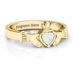 Heart Stone Claddagh Ring in 18K Gold Plated Silver with Opal