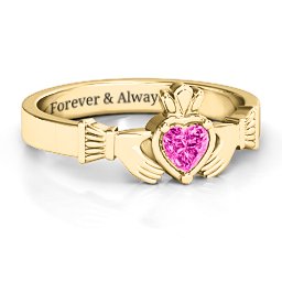 Heart Stone Claddagh Ring in 18K Gold Plated Silver with Pink Tourmaline