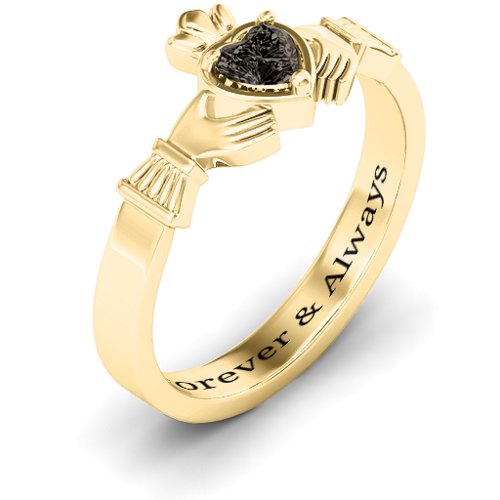 Heart Stone Claddagh Ring – 18K Gold Plated Silver with Smokey Quartz
