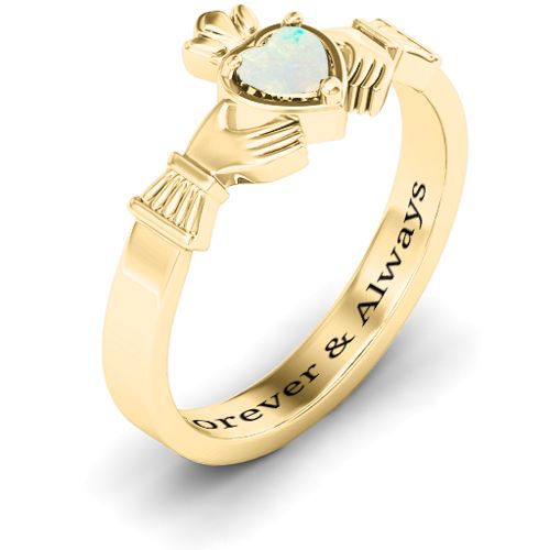 Heart Stone Claddagh Ring – 18K Gold Plated Silver with Opal