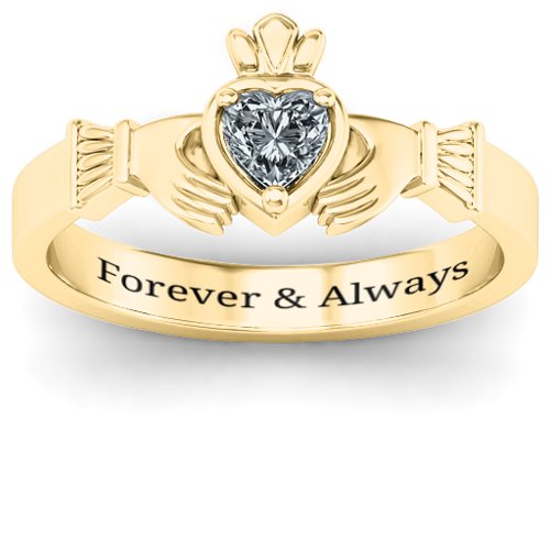 Heart Stone Claddagh Ring – 18K Gold Plated Silver with Cubic Zirconia