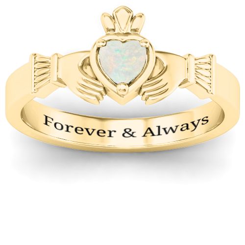 Heart Stone Claddagh Ring – 18K Gold Plated Silver with Opal