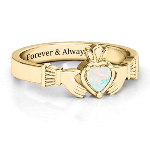 Heart Stone Claddagh Ring – 18K Gold Plated Silver with Opal