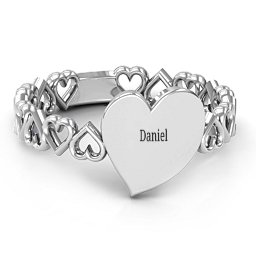 Engravable Cut Out Hearts Ring in 925 Sterling Silver