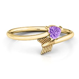Heart & Arrow Ring in 18K Gold Plated Silver with Amethyst and Cubic Zirconia
