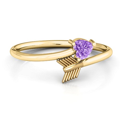Heart & Arrow Ring – 18K Gold Plated Silver with Amethyst