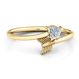 Heart & Arrow Ring in 18K Gold Plated Silver with Diamond and Cubic Zirconia