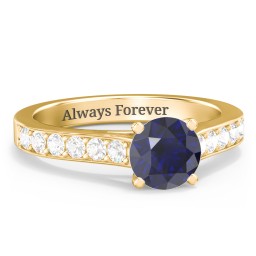 Elegant Duchess Ring with Shoulder Accents in 18K Gold Plated Silver with Blue Sapphire and Cubic Zirconia