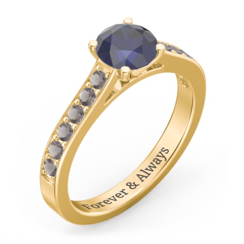 Elegant Duchess Ring with Shoulder Accents – 18K Gold Plated Silver with Blue Sapphire and Smokey Quartz