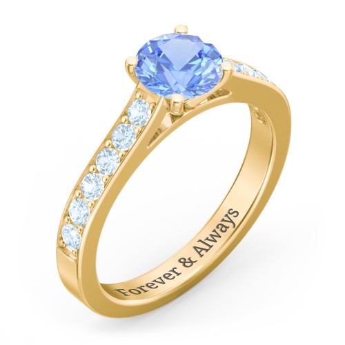 Elegant Duchess Ring with Shoulder Accents – 18K Gold Plated Silver with Fancy Blue Premium Zirconia and Blue Topaz
