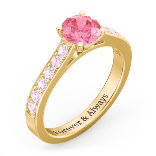 Elegant Duchess Ring with Shoulder Accents – 18K Gold Plated Silver with Fancy Pink Premium Zirconia and Pink Tourmaline