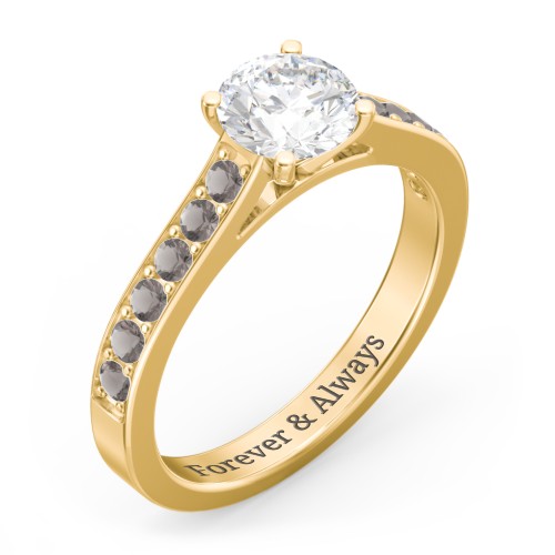 Elegant Duchess Ring with Shoulder Accents – 18K Gold Plated Silver with White Premium Zirconia and Smokey Quartz