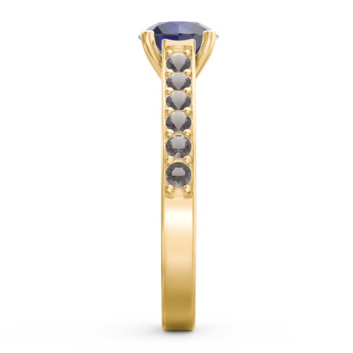 Elegant Duchess Ring with Shoulder Accents – 18K Gold Plated Silver with Blue Sapphire and Smokey Quartz