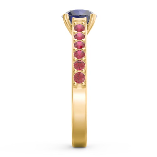 Elegant Duchess Ring with Shoulder Accents – 18K Gold Plated Silver with Blue Sapphire and Garnet