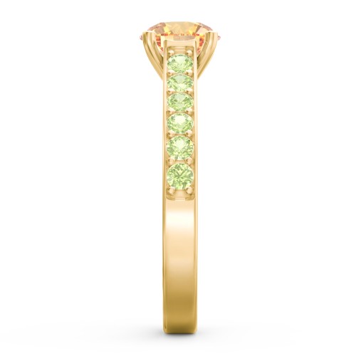 Elegant Duchess Ring with Shoulder Accents – 18K Gold Plated Silver with Fancy Yellow Premium Zirconia and Peridot