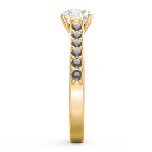 Elegant Duchess Ring with Shoulder Accents – 18K Gold Plated Silver with White Premium Zirconia and Smokey Quartz