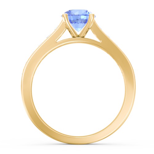Elegant Duchess Ring with Shoulder Accents – 18K Gold Plated Silver with Fancy Blue Premium Zirconia and Blue Topaz