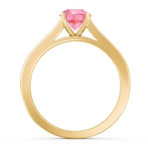 Elegant Duchess Ring with Shoulder Accents – 18K Gold Plated Silver with Fancy Pink Premium Zirconia and Pink Tourmaline