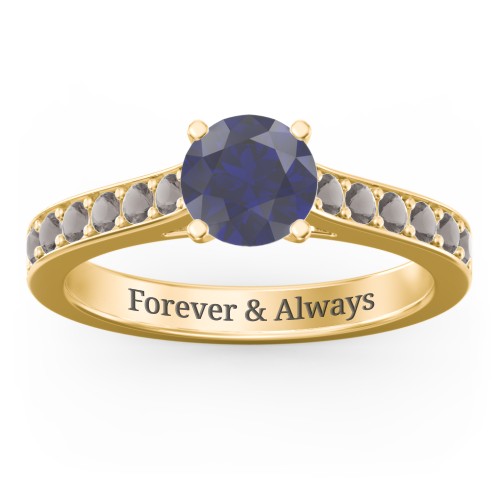 Elegant Duchess Ring with Shoulder Accents – 18K Gold Plated Silver with Blue Sapphire and Smokey Quartz