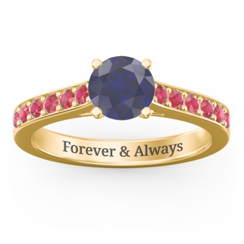 Elegant Duchess Ring with Shoulder Accents – 18K Gold Plated Silver with Blue Sapphire and Garnet