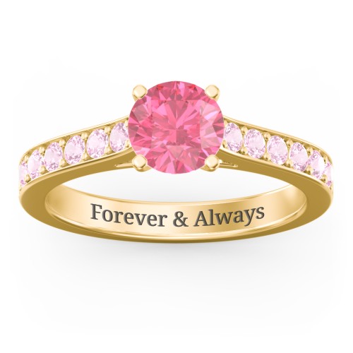 Elegant Duchess Ring with Shoulder Accents – 18K Gold Plated Silver with Fancy Pink Premium Zirconia and Pink Tourmaline