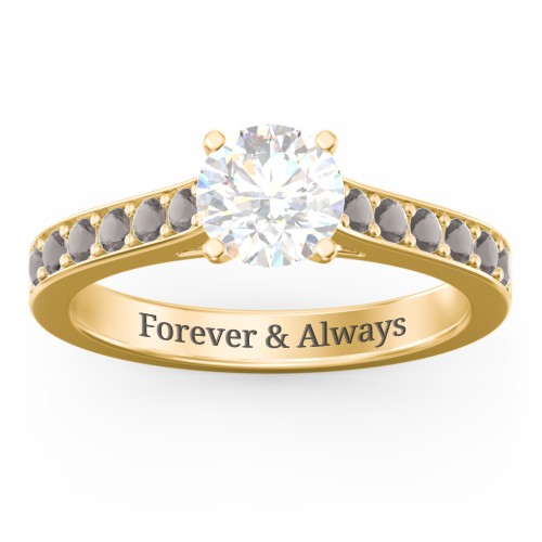Elegant Duchess Ring with Shoulder Accents – 18K Gold Plated Silver with White Premium Zirconia and Smokey Quartz