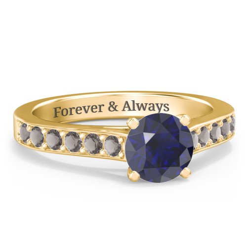 Elegant Duchess Ring with Shoulder Accents – 18K Gold Plated Silver with Blue Sapphire and Smokey Quartz