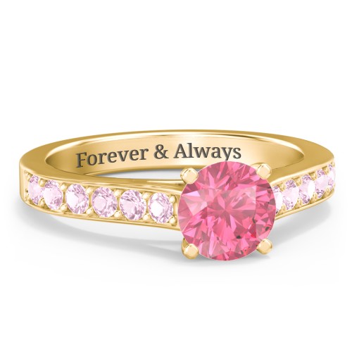 Elegant Duchess Ring with Shoulder Accents – 18K Gold Plated Silver with Fancy Pink Premium Zirconia and Pink Tourmaline