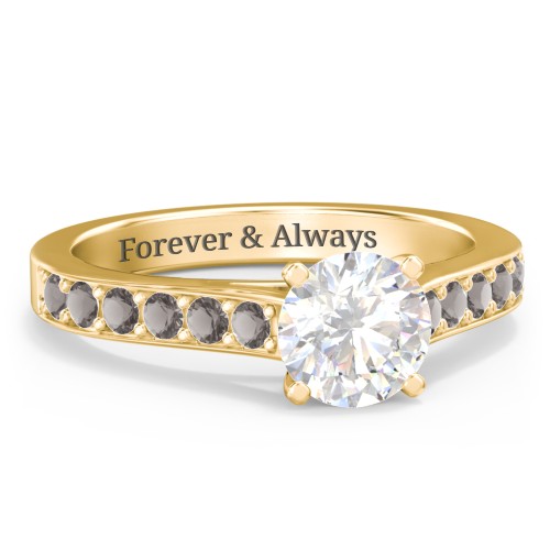 Elegant Duchess Ring with Shoulder Accents – 18K Gold Plated Silver with White Premium Zirconia and Smokey Quartz