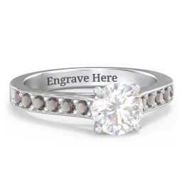 Elegant Duchess Ring with Shoulder Accents in 925 Sterling Silver with Lab Diamond and Smokey Quartz