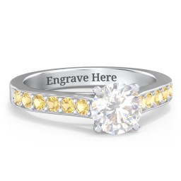 Elegant Duchess Ring with Shoulder Accents in 925 Sterling Silver with Lab Diamond and Citrine