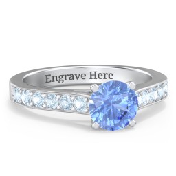 Elegant Duchess Ring with Shoulder Accents in 925 Sterling Silver with Fancy Blue Premium Zirconia and Blue Topaz