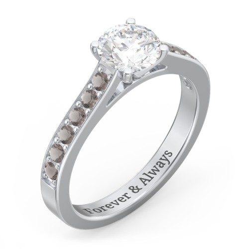 Elegant Duchess Ring with Shoulder Accents – Sterling Silver with Lab Diamond and Smokey Quartz