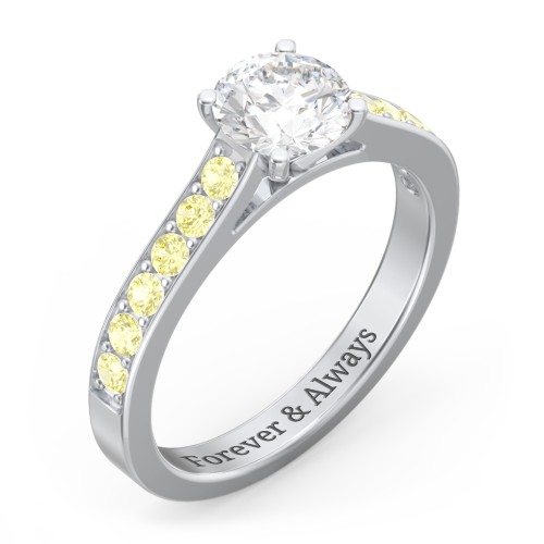 Elegant Duchess Ring with Shoulder Accents – Sterling Silver with Lab Diamond and Citrine