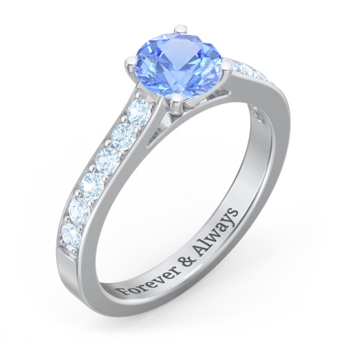Elegant Duchess Ring with Shoulder Accents – Sterling Silver with Fancy Blue Premium Zirconia and Blue Topaz