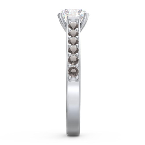 Elegant Duchess Ring with Shoulder Accents – Sterling Silver with Lab Diamond and Smokey Quartz