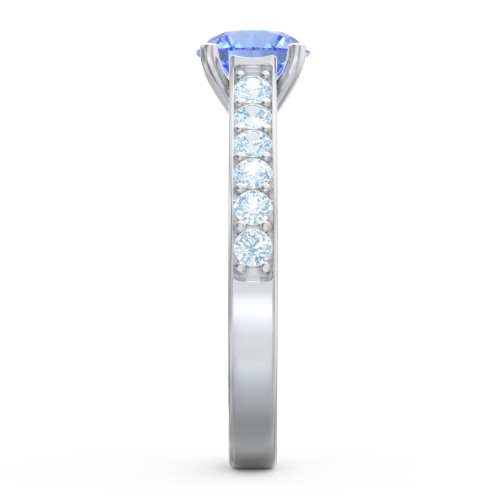 Elegant Duchess Ring with Shoulder Accents – Sterling Silver with Fancy Blue Premium Zirconia and Blue Topaz