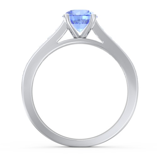 Elegant Duchess Ring with Shoulder Accents – Sterling Silver with Fancy Blue Premium Zirconia and Blue Topaz