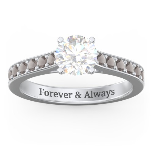 Elegant Duchess Ring with Shoulder Accents – Sterling Silver with Lab Diamond and Smokey Quartz